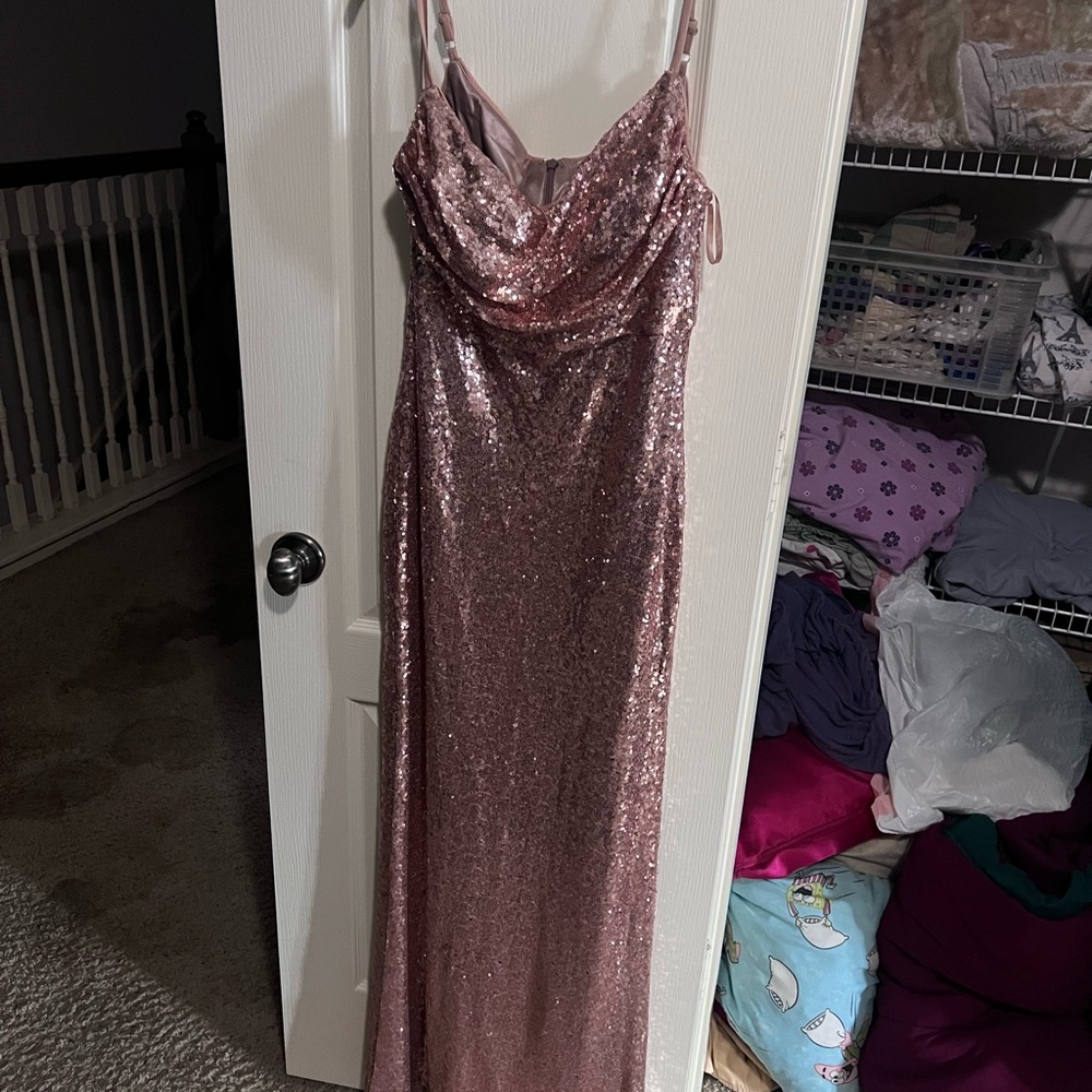 Revelry Skye Rose Gold Sequin Bridesmaid Dress